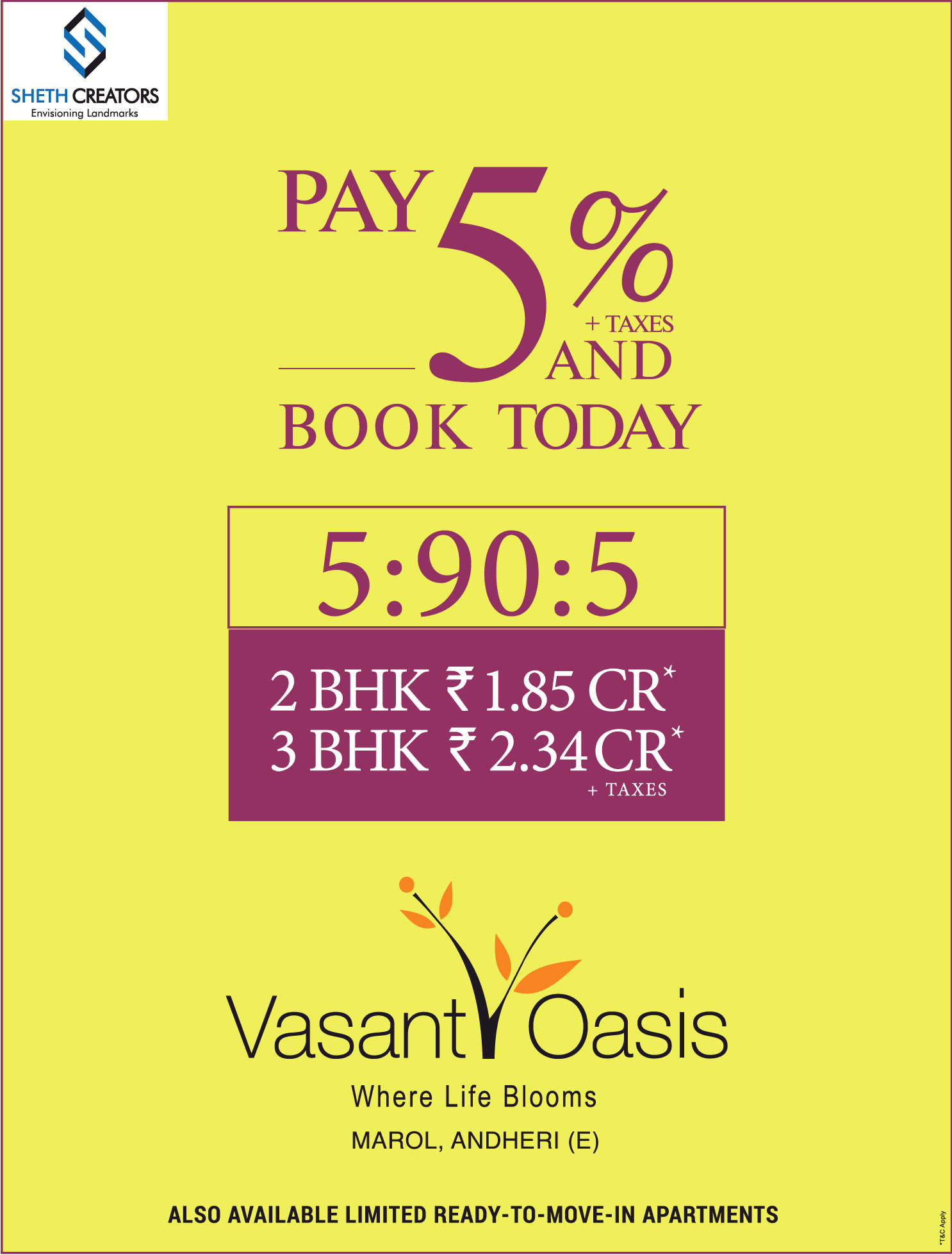 Pay 5% + taxes & book today at Vasant Oasis in Mumbai Update